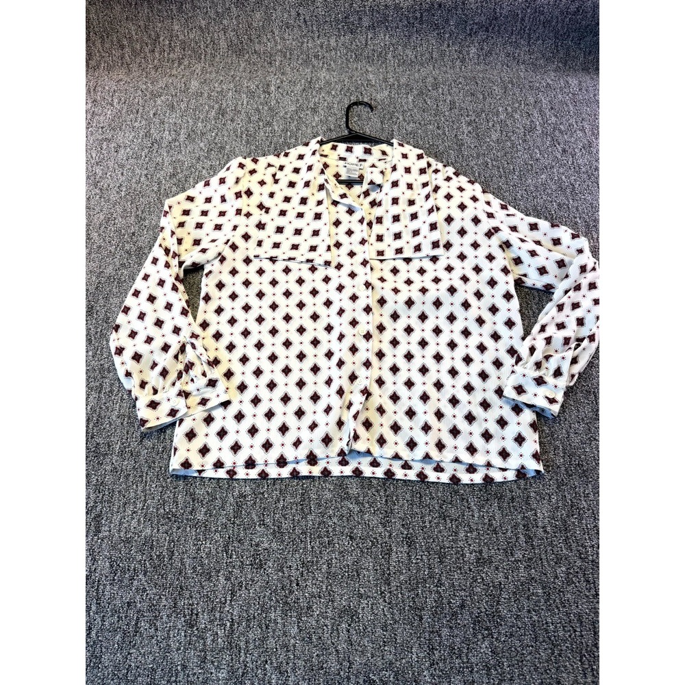 Koret Blouse Top Womens 12 Multicolor Diamond Print Long Sleeve Button Front